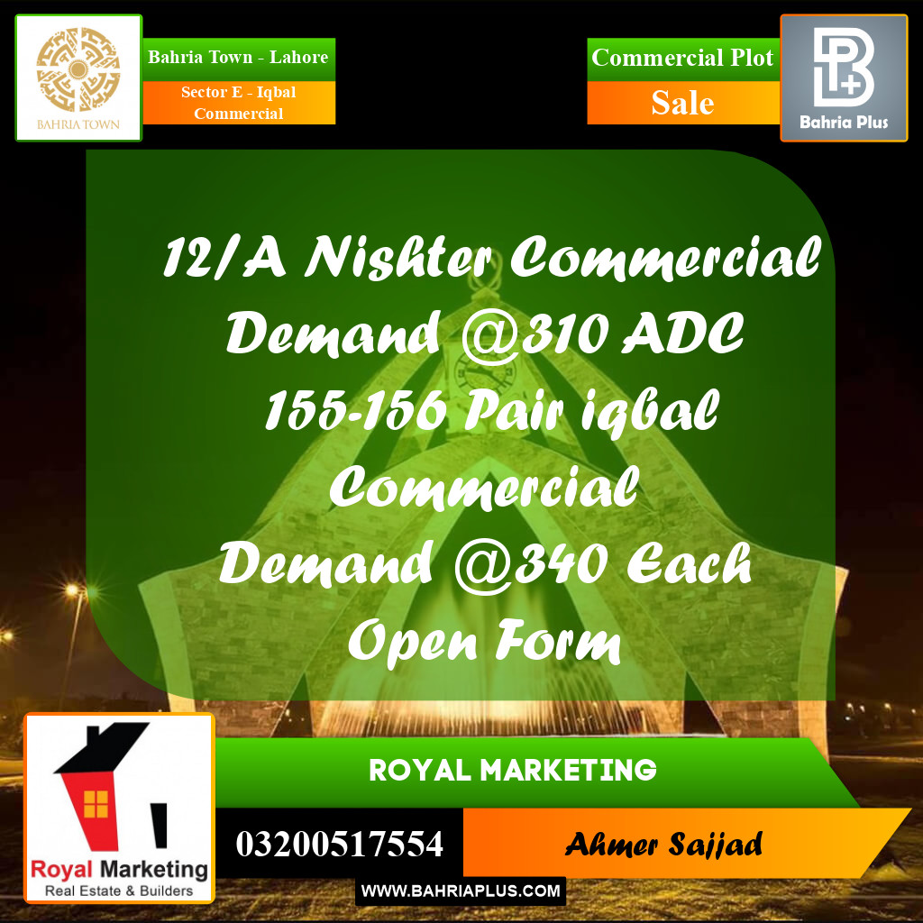 Commercial Plot for Sale in Sector E - Iqbal Commercial -  Bahria Town, Lahore - (BP-316077)