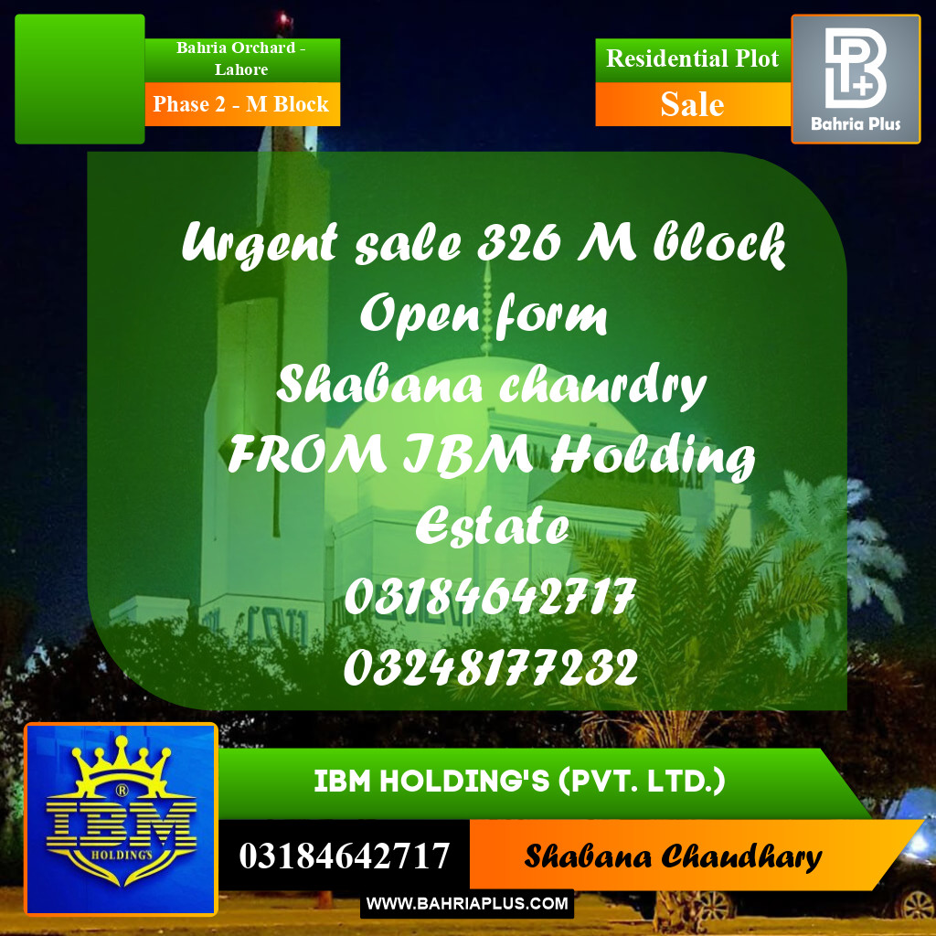 5 Marla Residential Plot for Sale in Phase 2 - M Block -  Bahria Orchard, Lahore - (BP-316110)