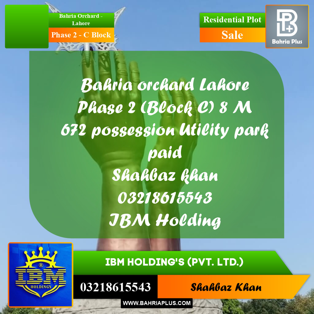 8 Marla Residential Plot for Sale in Phase 2 - C Block -  Bahria Orchard, Lahore - (BP-316122)