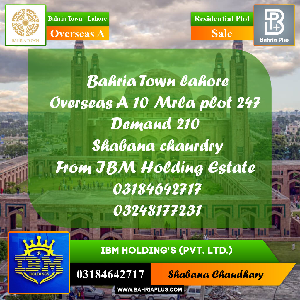 10 Marla Residential Plot for Sale in Overseas A -  Bahria Town, Lahore - (BP-316124)