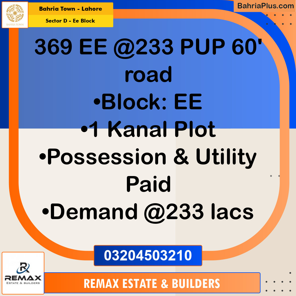 1 Kanal Residential Plot for Sale in Sector D - EE Block -  Bahria Town, Lahore - (BP-316128)