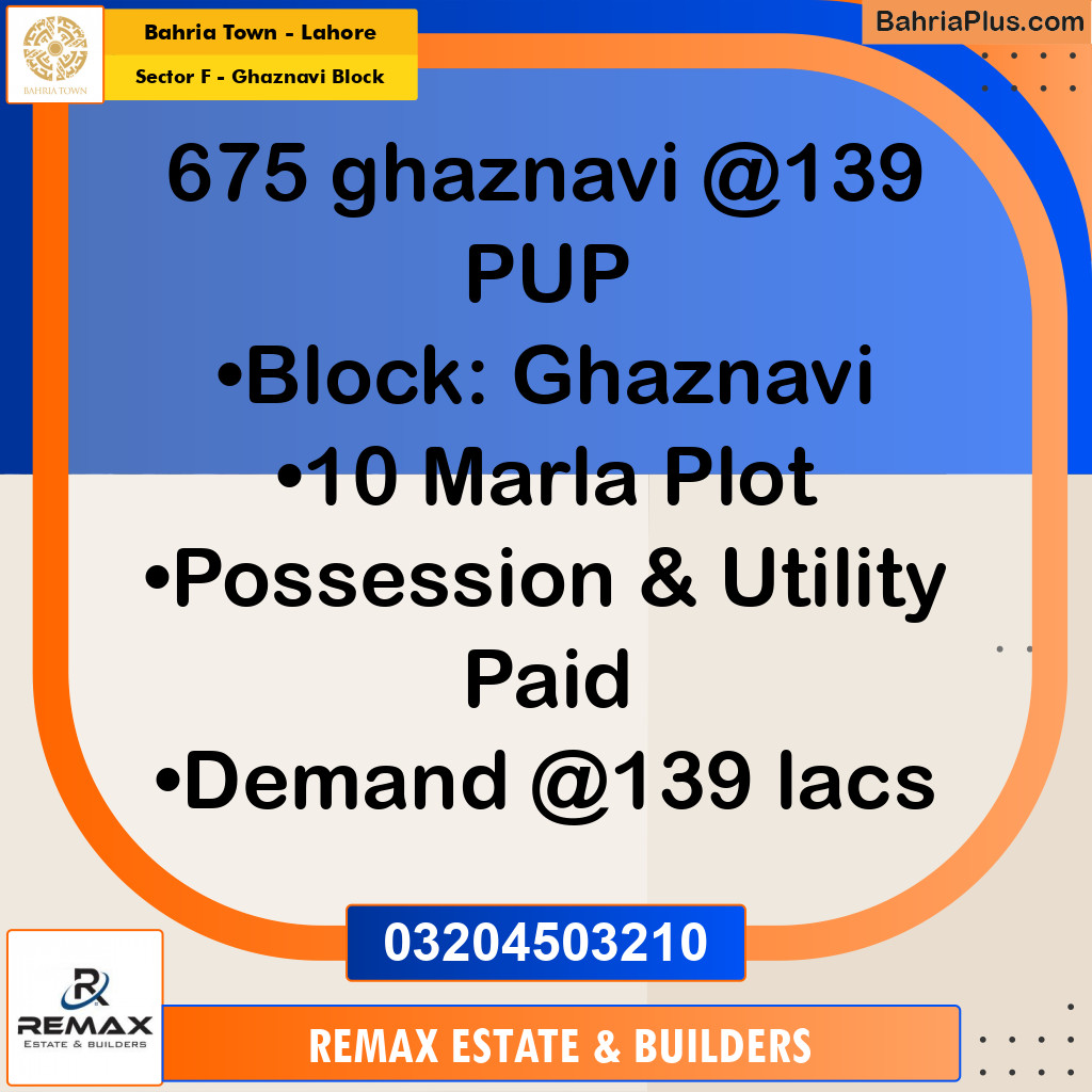 10 Marla Residential Plot for Sale in Sector F - Ghaznavi Block -  Bahria Town, Lahore - (BP-316140)