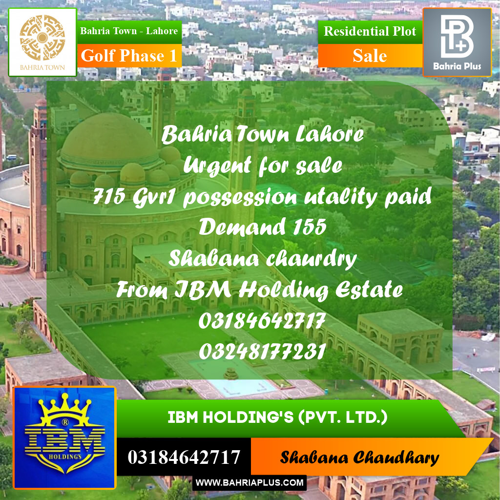 10 Marla Residential Plot for Sale in Golf Phase 1 -  Bahria Town, Lahore - (BP-316149)