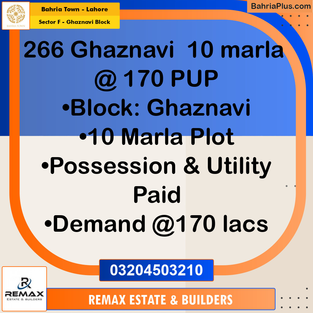 10 Marla Residential Plot for Sale in Sector F - Ghaznavi Block -  Bahria Town, Lahore - (BP-316158)