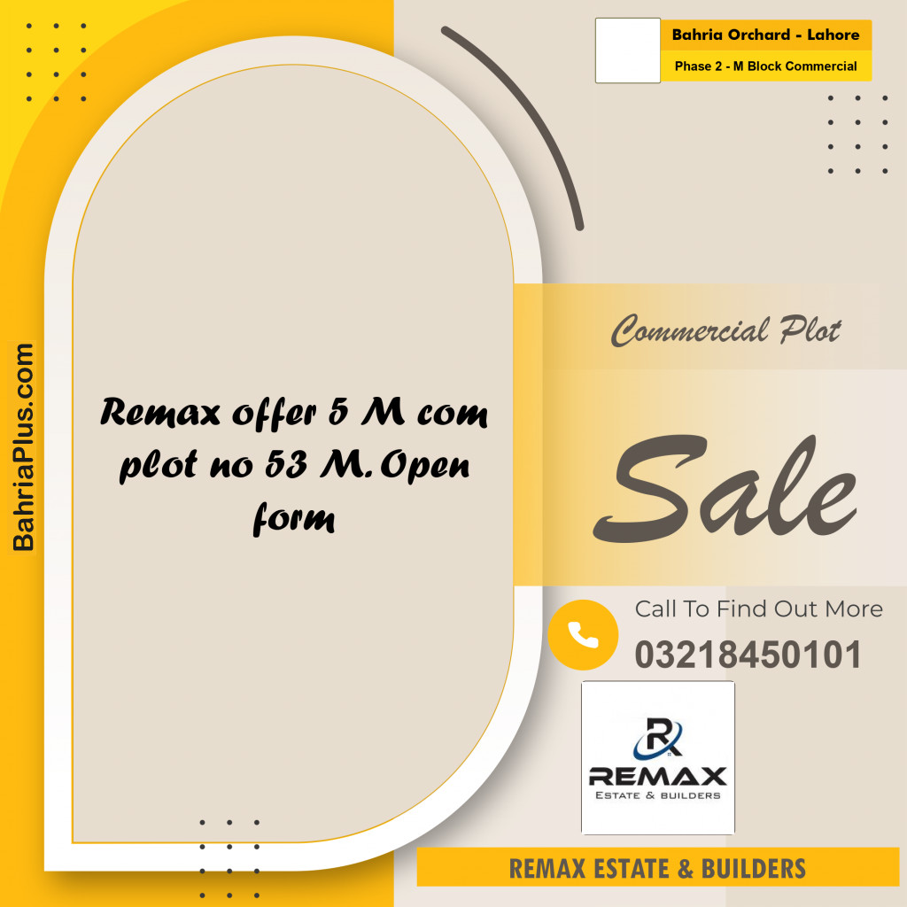 5 Marla Commercial Plot for Sale in Phase 2 - M Block Commercial -  Bahria Orchard, Lahore - (BP-316178)