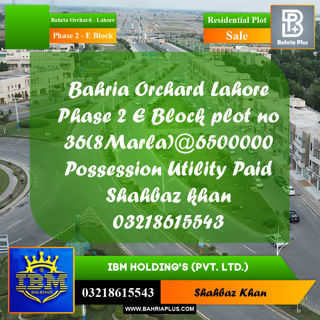 8 Marla Residential Plot for Sale in Phase 2 - E Block -  Bahria Orchard, Lahore - (BP-316212)