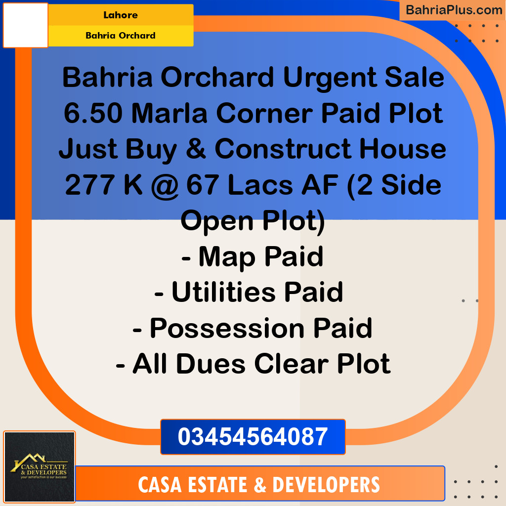 Residential Plot for Sale in Bahria Orchard, Lahore - (BP-316231)