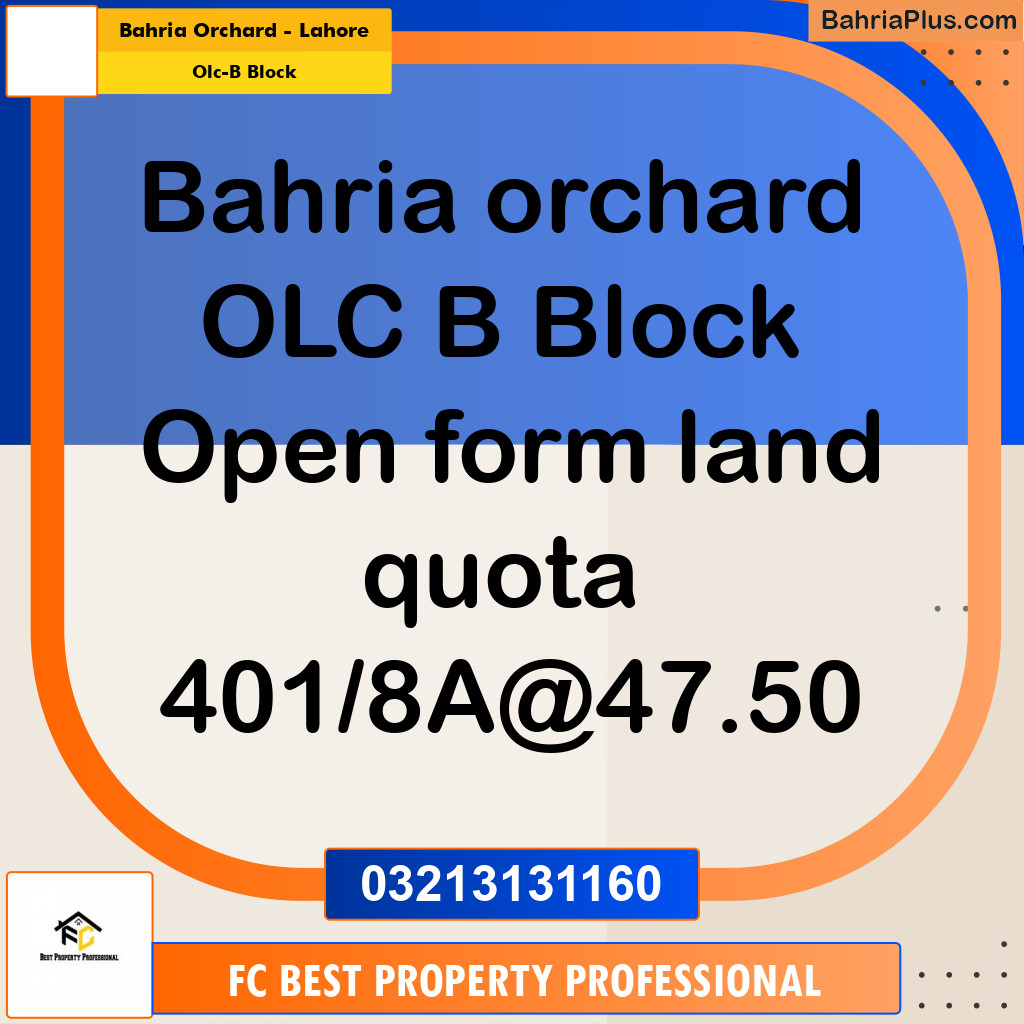 5 Marla Residential Plot for Sale in OLC-B Block -  Bahria Orchard, Lahore - (BP-316234)