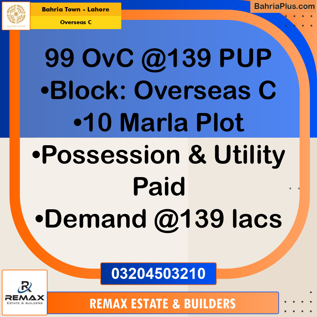 10 Marla Residential Plot for Sale in Overseas C -  Bahria Town, Lahore - (BP-316284)