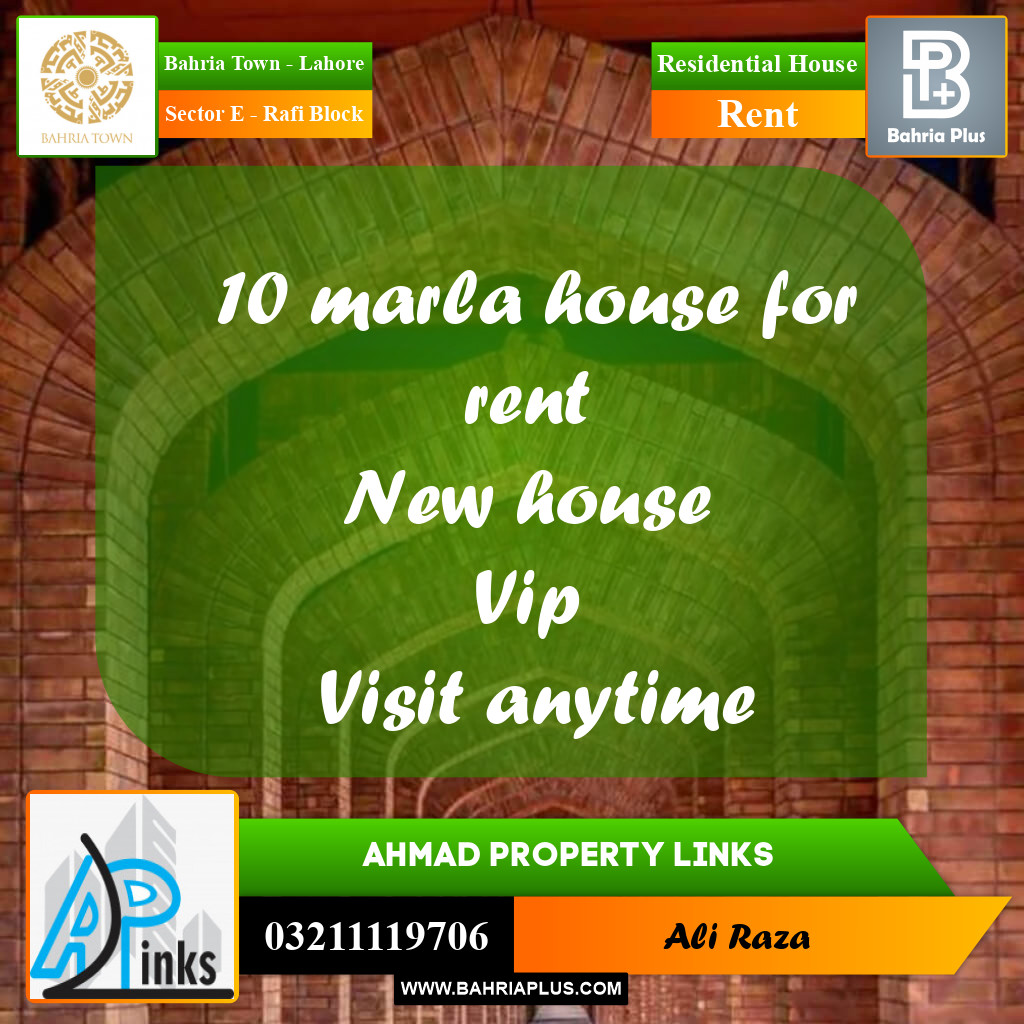 10 Marla Residential House for Rent in Sector E - Rafi Block -  Bahria Town, Lahore - (BP-316310)