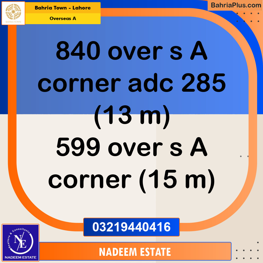 Residential Plot for Sale in Overseas A -  Bahria Town, Lahore - (BP-316349)