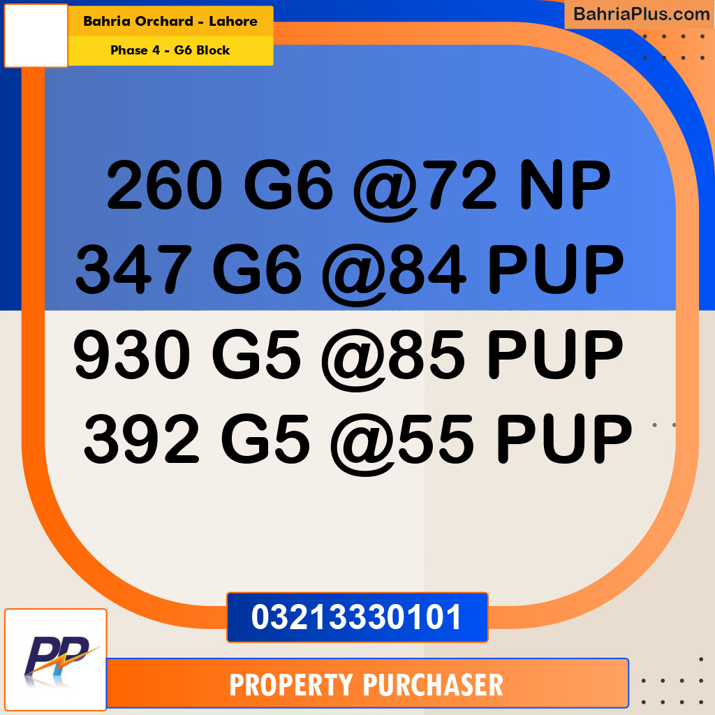 10 Marla Residential Plot for Sale in Phase 4 - G6 Block -  Bahria Orchard, Lahore - (BP-316350)