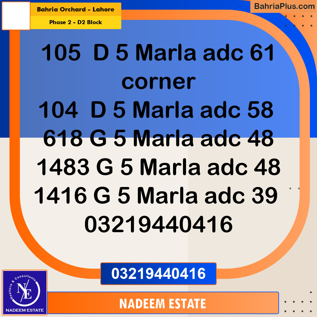 Residential Plot for Sale in Phase 2 - D2 Block -  Bahria Orchard, Lahore - (BP-316369)