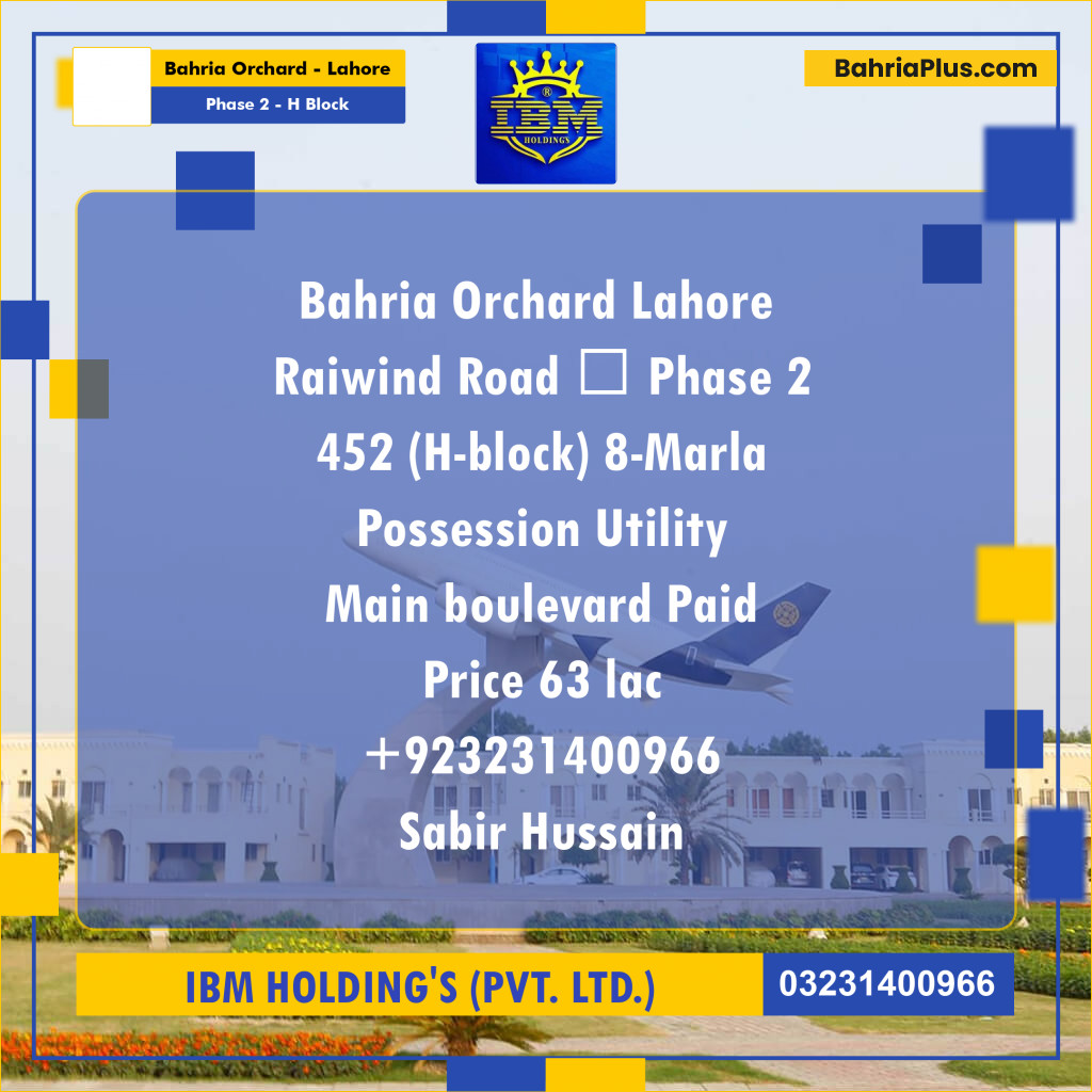 8 Marla Residential Plot for Sale in Phase 2 - H Block -  Bahria Orchard, Lahore - (BP-316375)