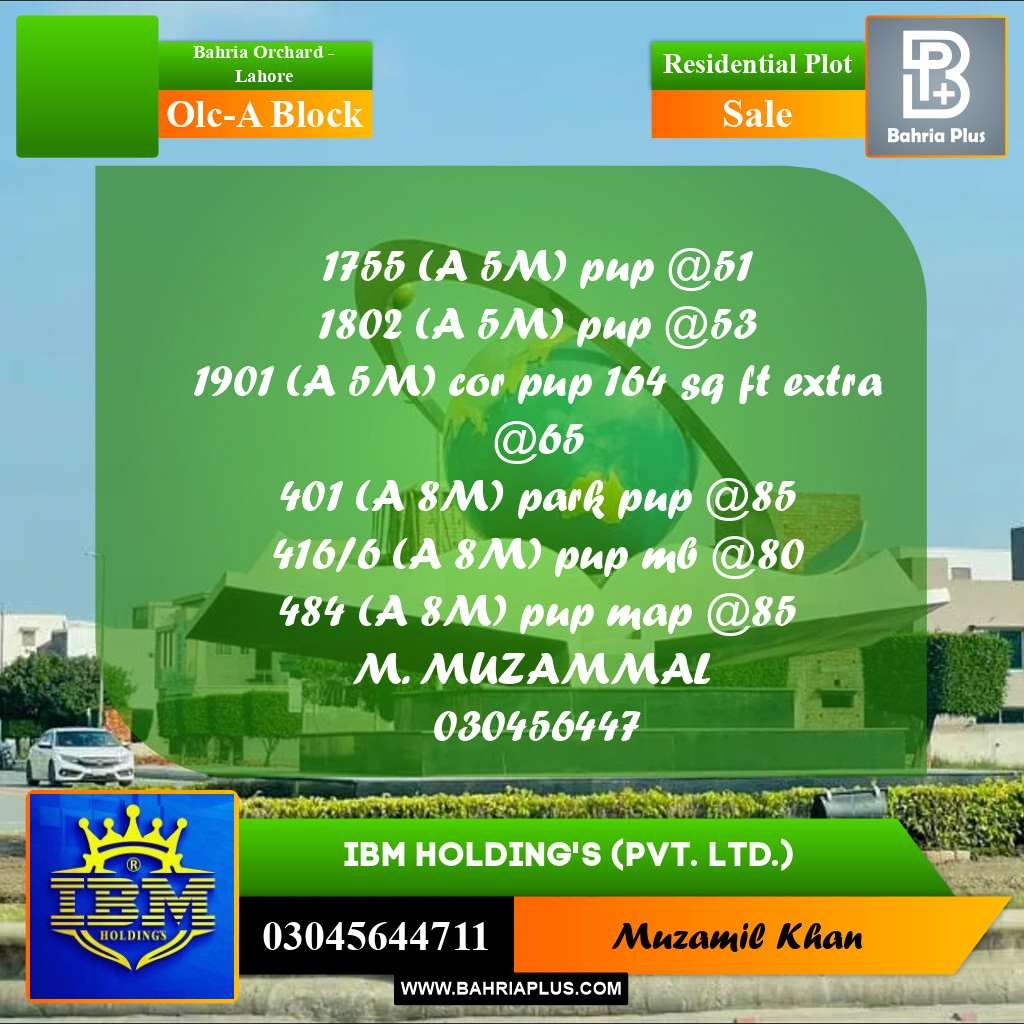 5 Marla Residential Plot for Sale in OLC-A Block -  Bahria Orchard, Lahore - (BP-316400)