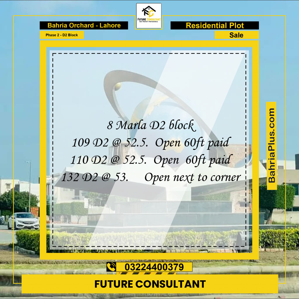 8 Marla Residential Plot for Sale in Phase 2 - D2 Block -  Bahria Orchard, Lahore - (BP-316427)