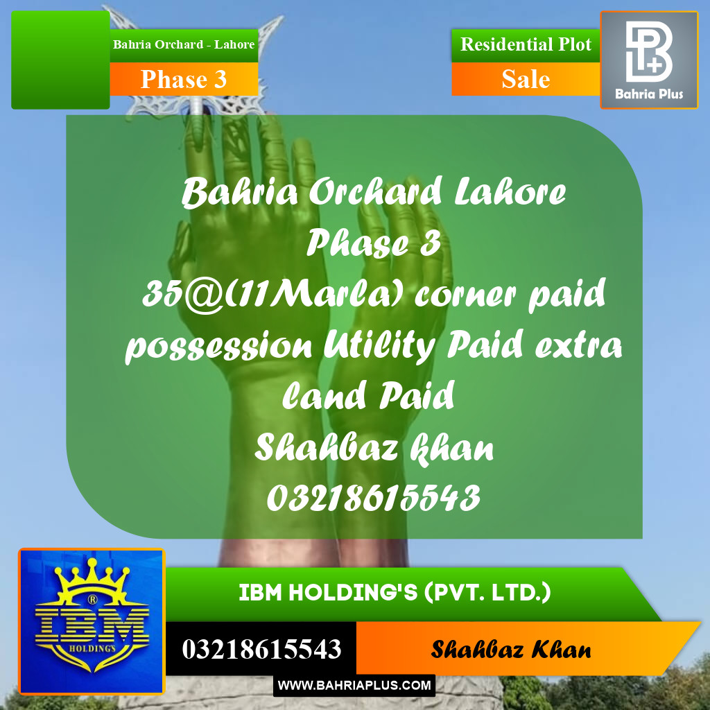 11 Marla Residential Plot for Sale in Phase 3 -  Bahria Orchard, Lahore - (BP-316428)