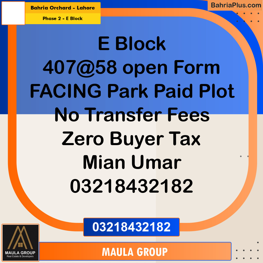 5 Marla Residential Plot for Sale in Phase 2 - E Block -  Bahria Orchard, Lahore - (BP-316430)