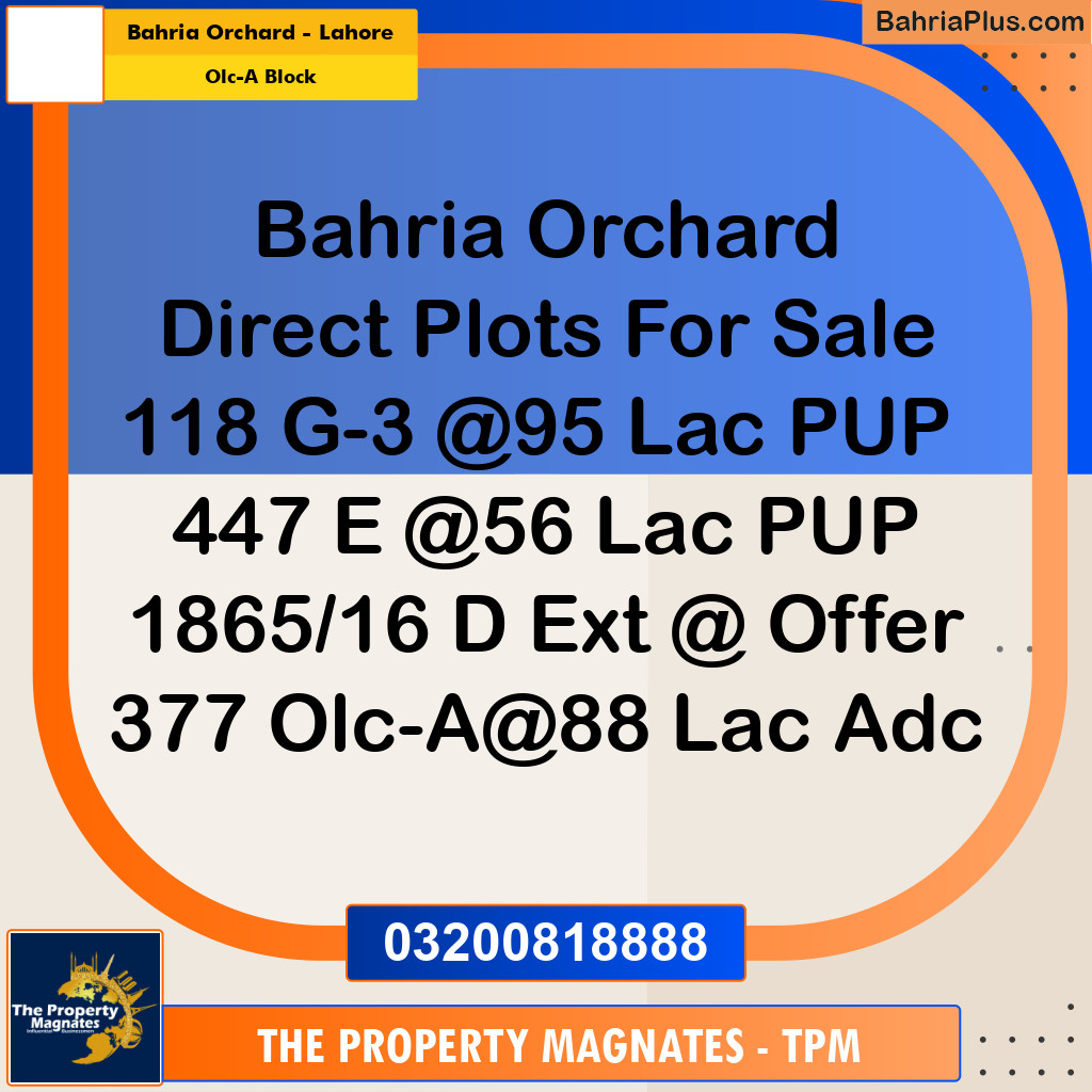 8 Marla Residential Plot for Sale in OLC-A Block -  Bahria Orchard, Lahore - (BP-316441)