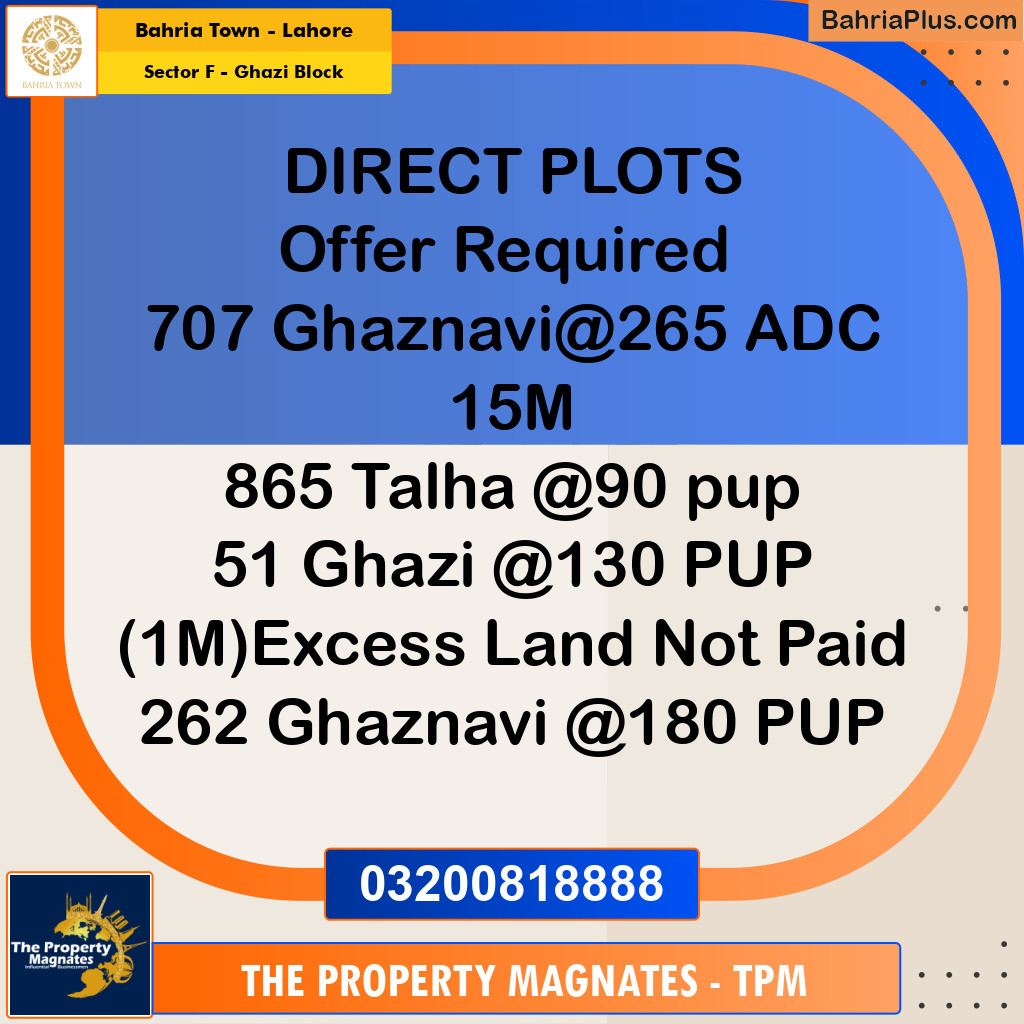 10 Marla Residential Plot for Sale in Sector F - Ghazi Block -  Bahria Town, Lahore - (BP-316442)