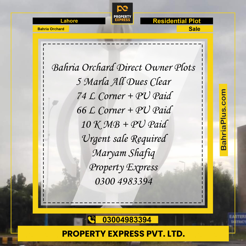 5 Marla Residential Plot for Sale in Bahria Orchard, Lahore - (BP-316481)