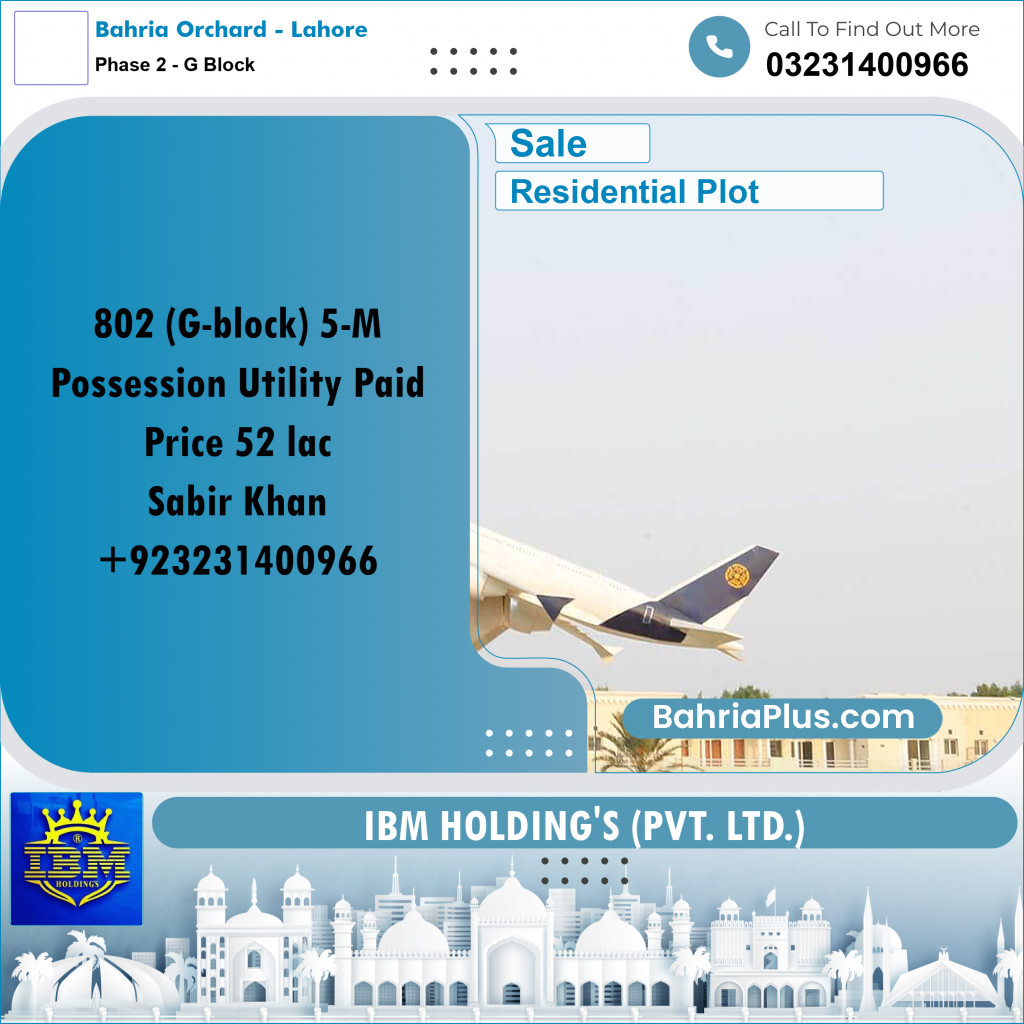 5 Marla Residential Plot for Sale in Phase 2 - G Block -  Bahria Orchard, Lahore - (BP-316486)