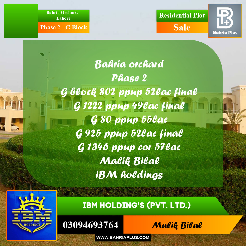 5 Marla Residential Plot for Sale in Phase 2 - G Block -  Bahria Orchard, Lahore - (BP-316501)
