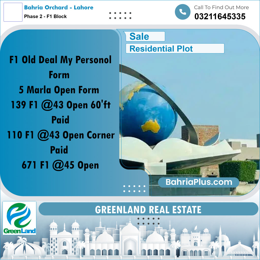5 Marla Residential Plot for Sale in Phase 2 - F1 Block -  Bahria Orchard, Lahore - (BP-316521)