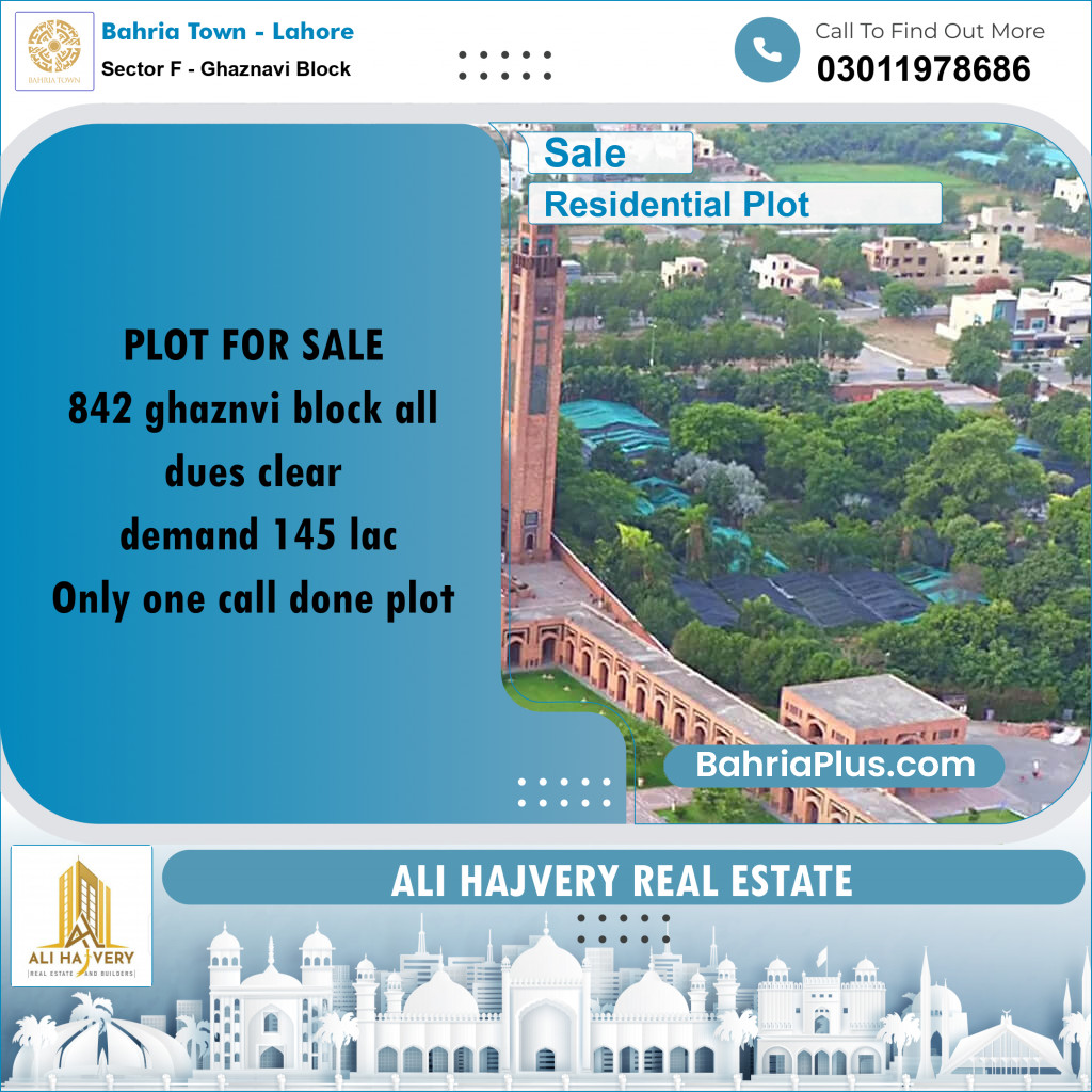10 Marla Residential Plot for Sale in Sector F - Ghaznavi Block -  Bahria Town, Lahore - (BP-316570)