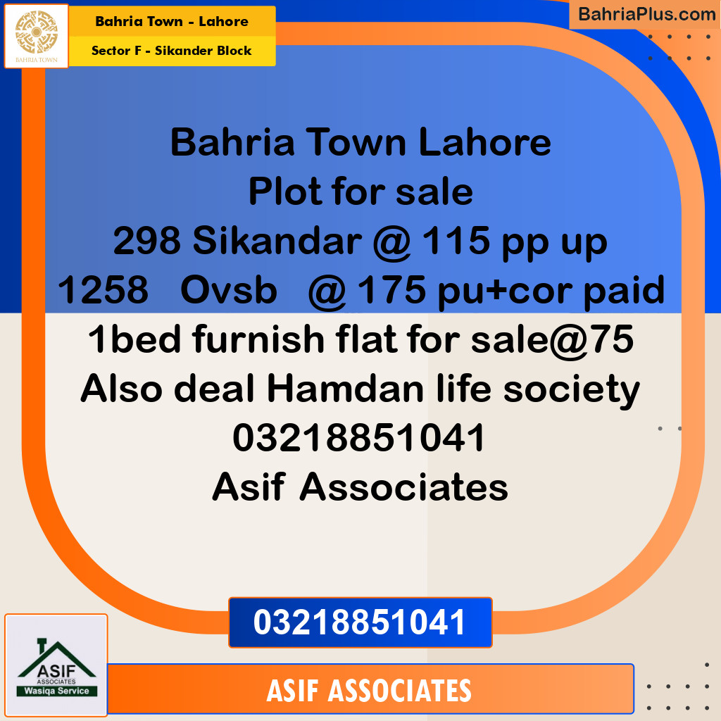 10 Marla Residential Plot for Sale in Sector F - Sikander Block -  Bahria Town, Lahore - (BP-316590)