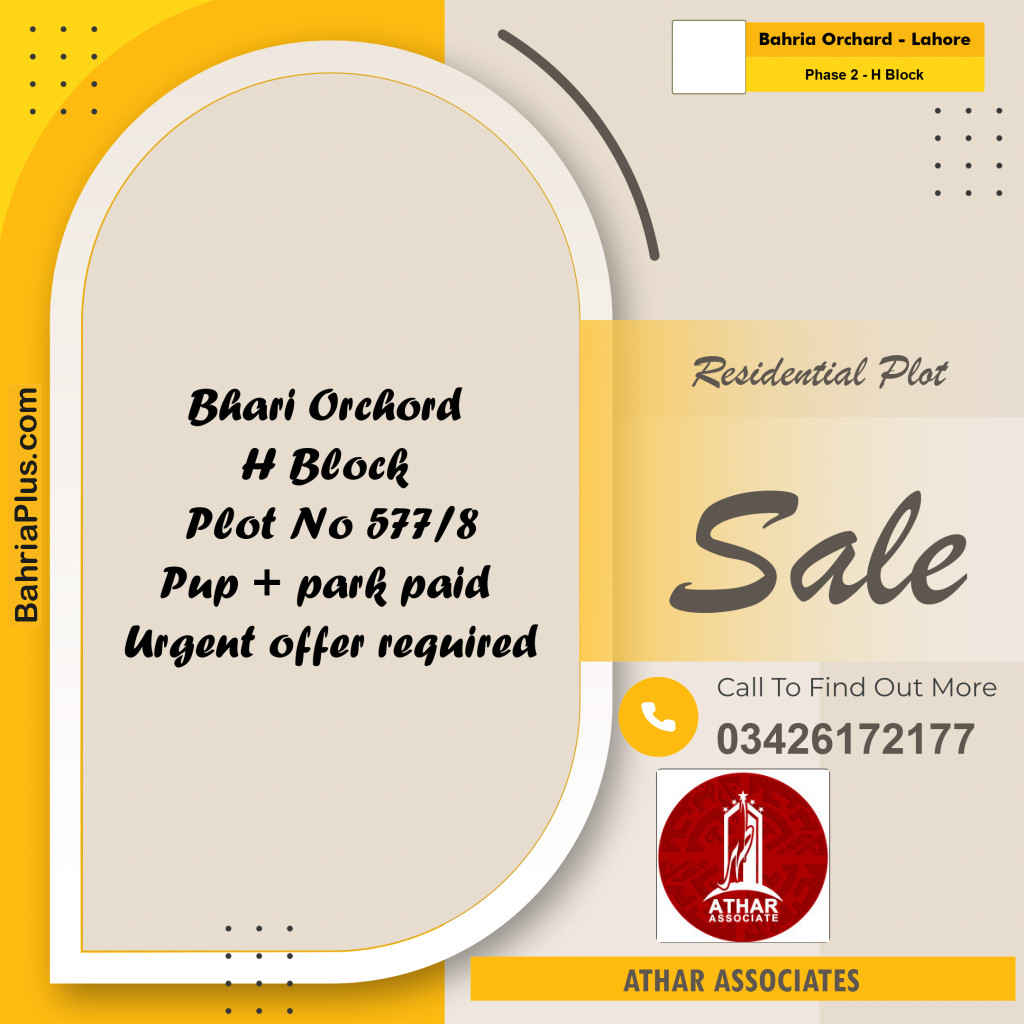 8.8 Marla Residential Plot for Sale in Phase 2 - H Block -  Bahria Orchard, Lahore - (BP-316602)