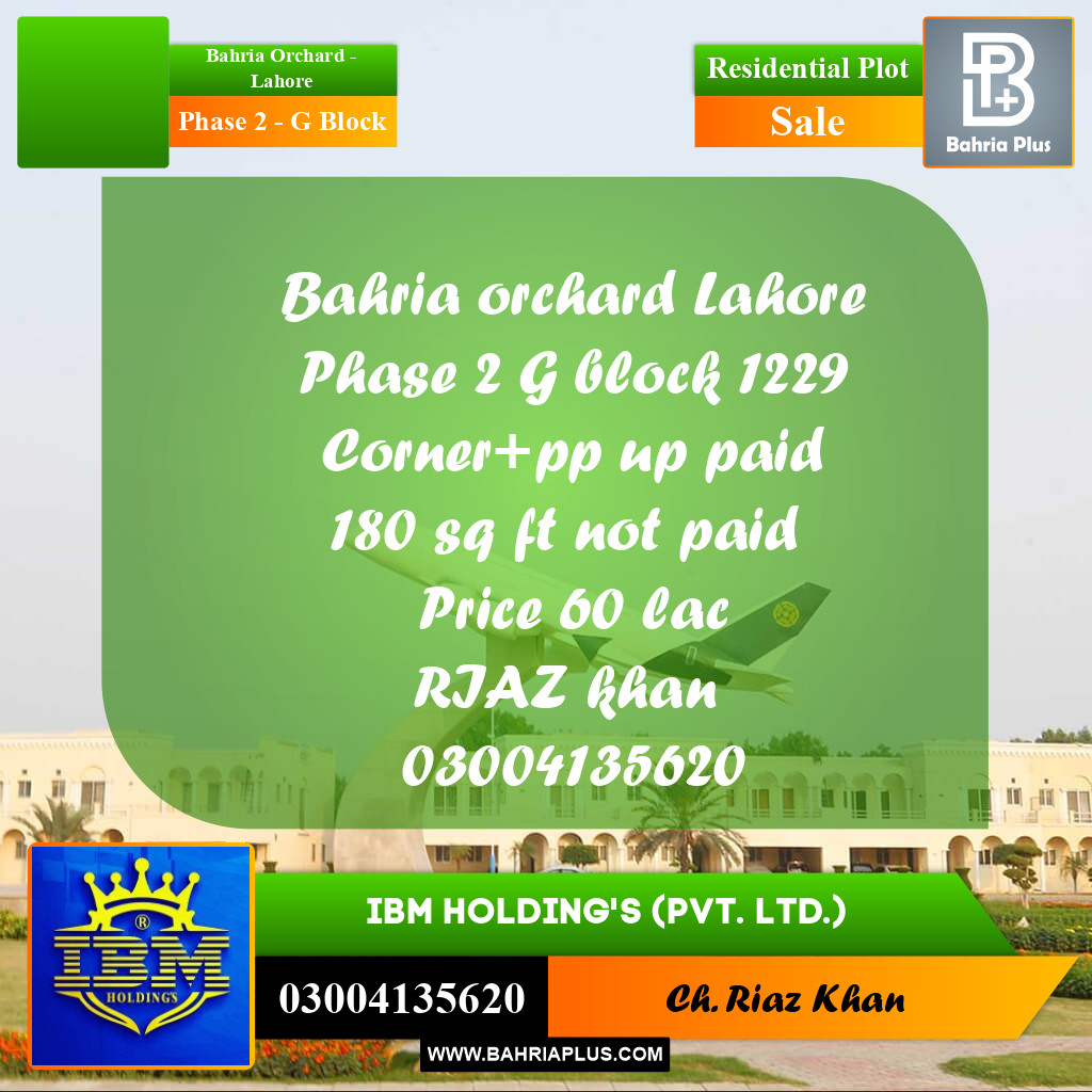 7 Marla Residential Plot for Sale in Phase 2 - G Block -  Bahria Orchard, Lahore - (BP-316609)