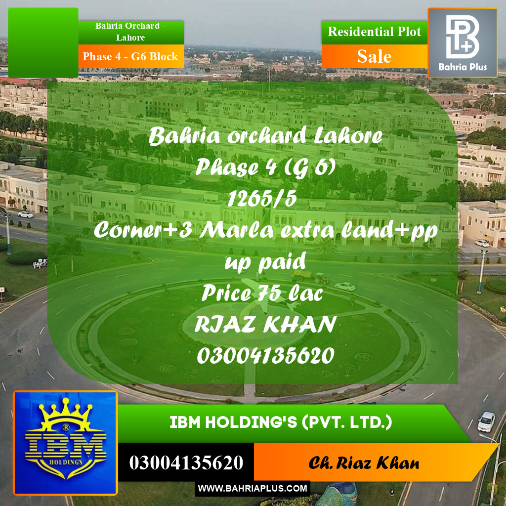 10 Marla Residential Plot for Sale in Phase 4 - G6 Block -  Bahria Orchard, Lahore - (BP-316610)