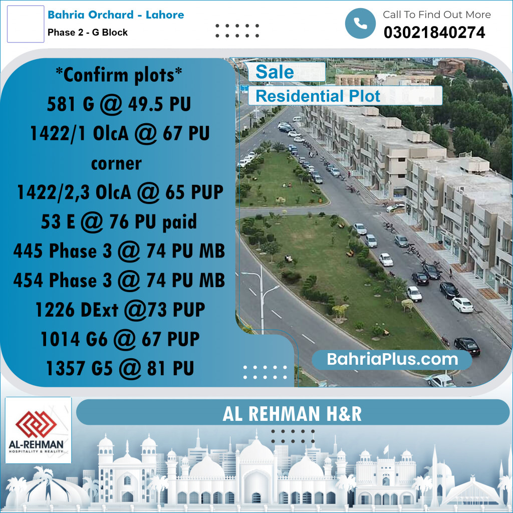 5 Marla Residential Plot for Sale in Phase 2 - G Block -  Bahria Orchard, Lahore - (BP-316640)