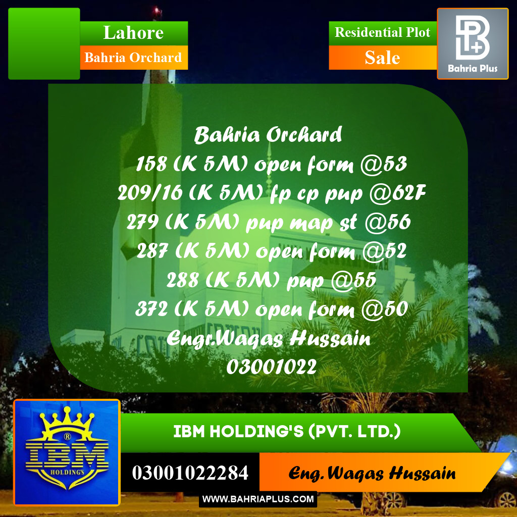 5 Marla Residential Plot for Sale in Bahria Orchard, Lahore - (BP-316679)