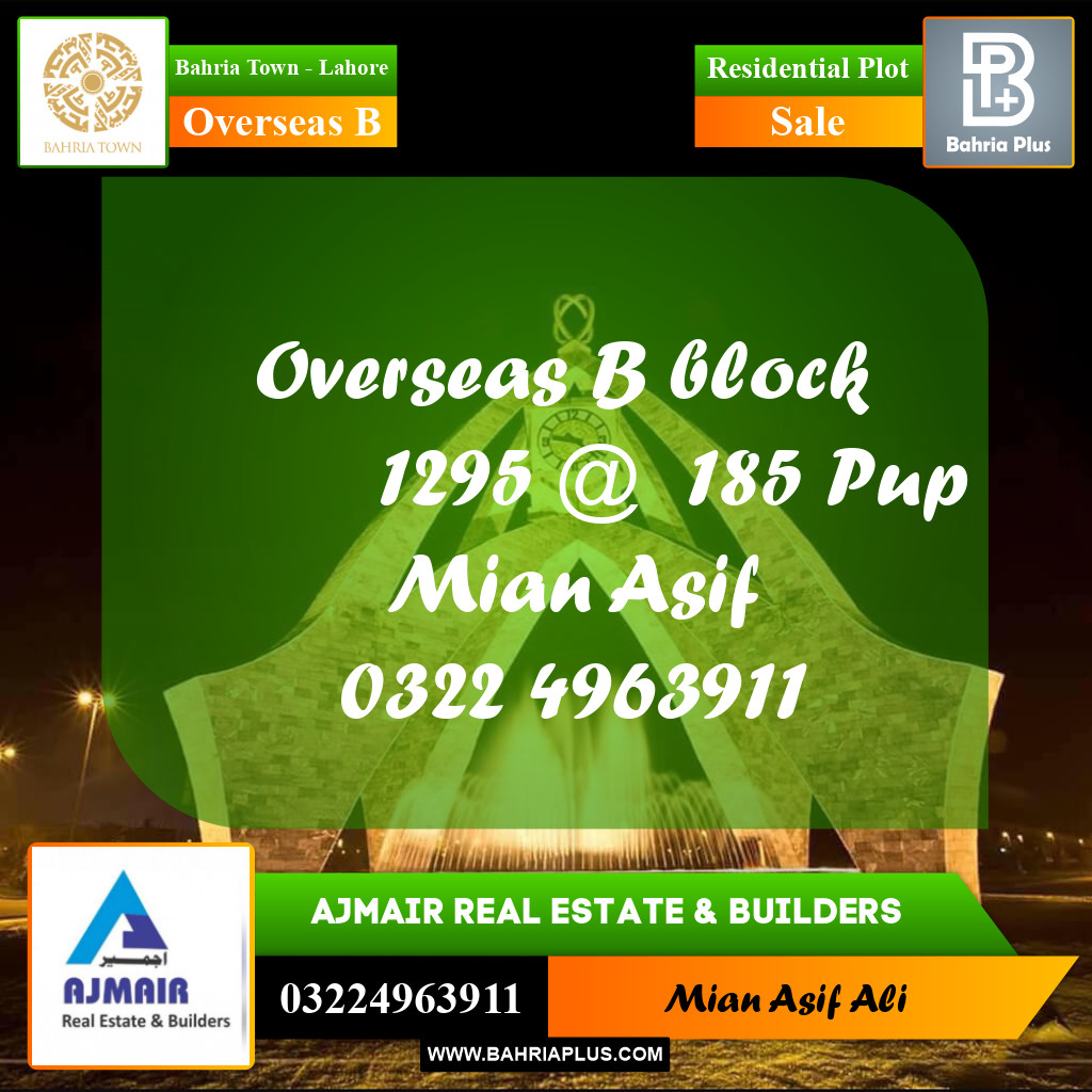 Residential Plot for Sale in Overseas B -  Bahria Town, Lahore - (BP-316684)