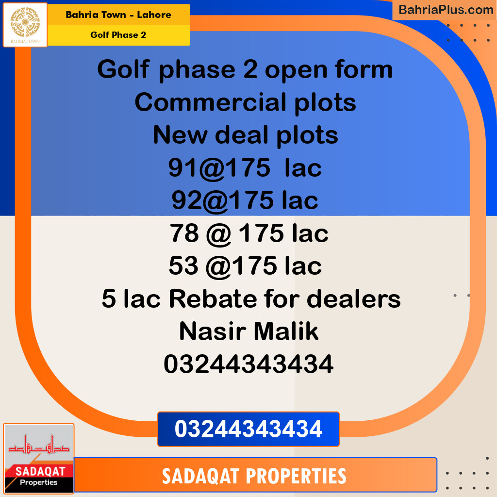 5 Marla Residential Plot for Sale in Golf Phase 2 -  Bahria Town, Lahore - (BP-316728)