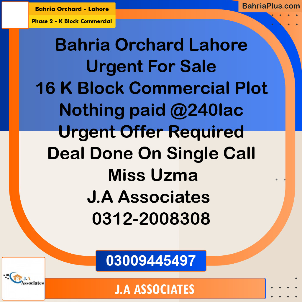 5 Marla Commercial Plot for Sale in Phase 2 - K Block Commercial -  Bahria Orchard, Lahore - (BP-316761)