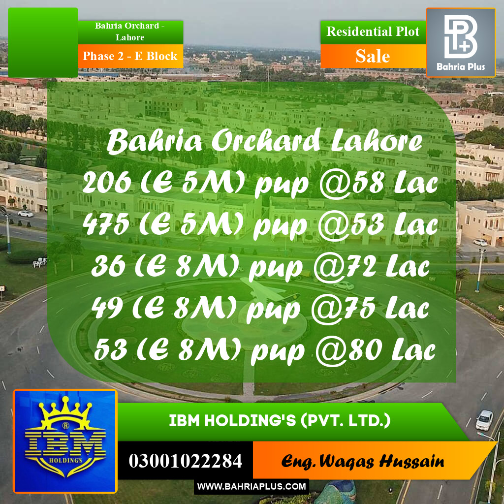 5 Marla Residential Plot for Sale in Phase 2 - E Block -  Bahria Orchard, Lahore - (BP-316784)