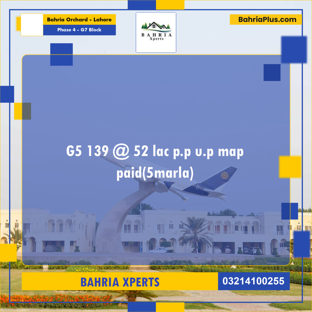 5 Marla Residential Plot for Sale in Phase 4 - G7 Block -  Bahria Orchard, Lahore - (BP-316796)