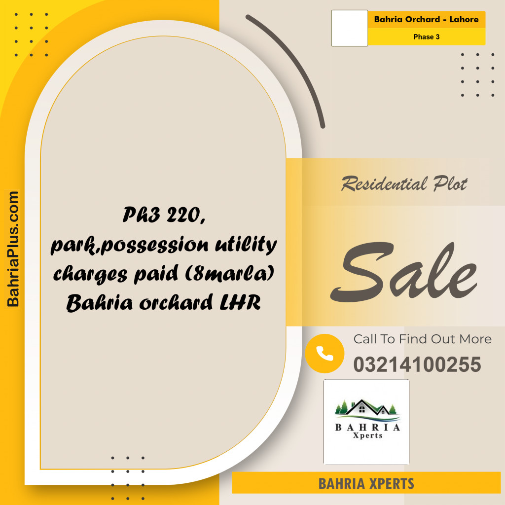 8 Marla Residential Plot for Sale in Phase 3 -  Bahria Orchard, Lahore - (BP-316810)