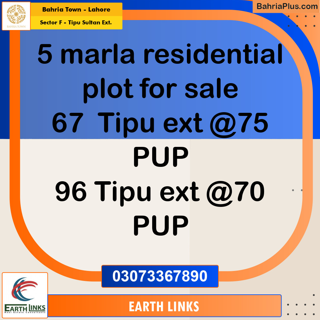 5 Marla Residential Plot for Sale in Sector F - Tipu Sultan Ext. -  Bahria Town, Lahore - (BP-316812)