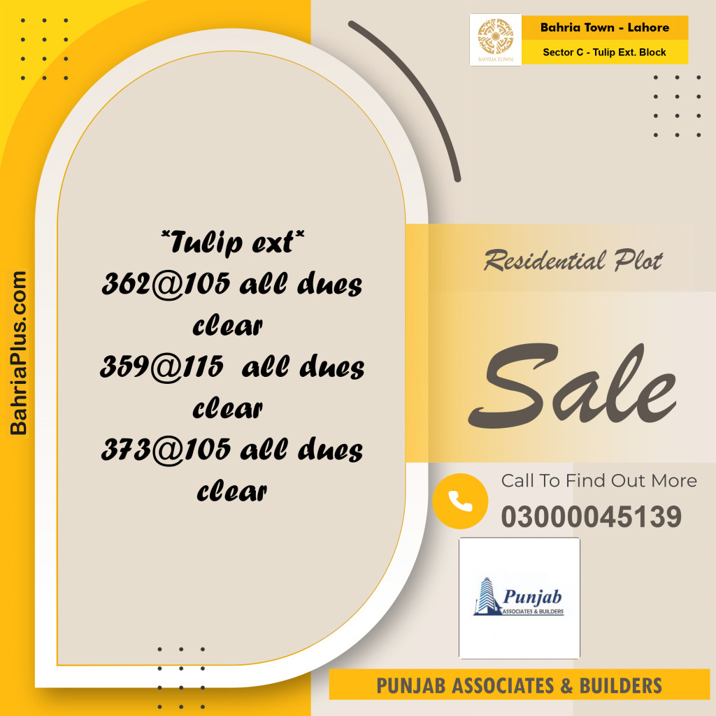 5.25 Marla Residential Plot for Sale in Sector C - Tulip Ext. Block -  Bahria Town, Lahore - (BP-316826)
