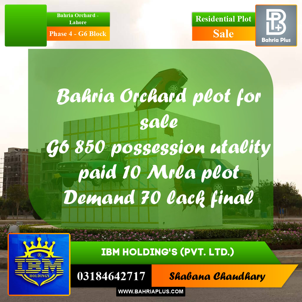 10 Marla Residential Plot for Sale in Phase 4 - G6 Block -  Bahria Orchard, Lahore - (BP-316836)