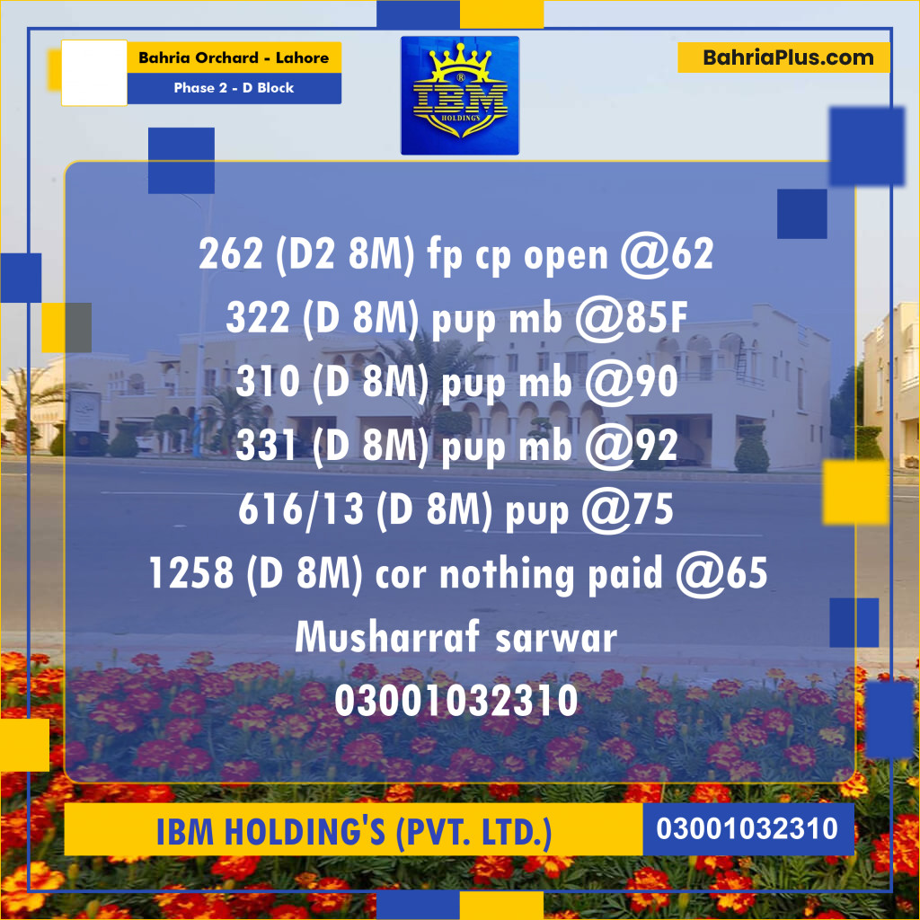 8 Marla Residential Plot for Sale in Phase 2 - D Block -  Bahria Orchard, Lahore - (BP-316872)