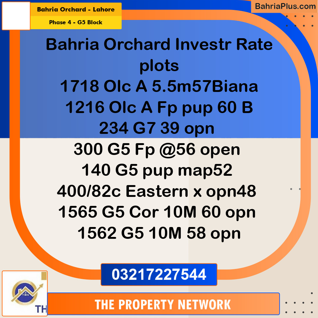 5 Marla Residential Plot for Sale in Phase 4 - G5 Block -  Bahria Orchard, Lahore - (BP-316880)
