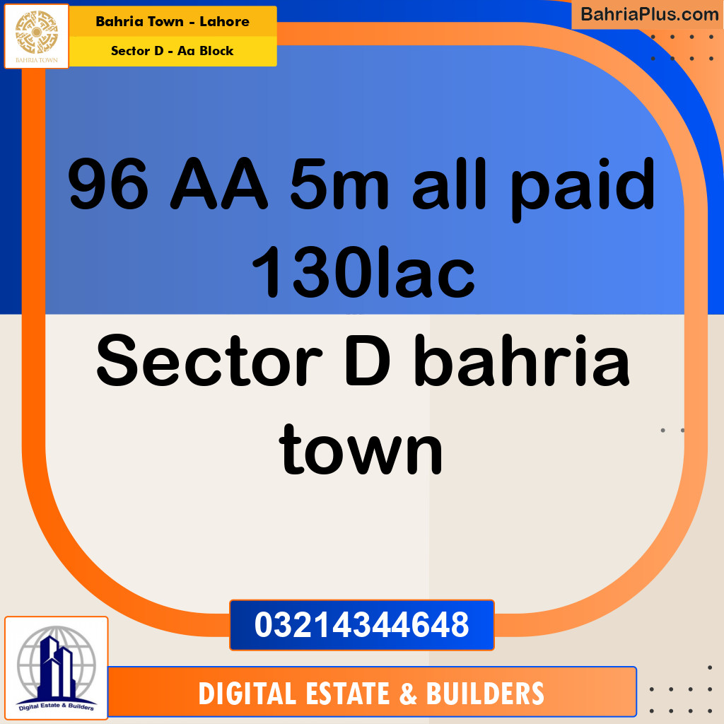 5 Marla Residential Plot for Sale in Sector D - AA Block -  Bahria Town, Lahore - (BP-316885)