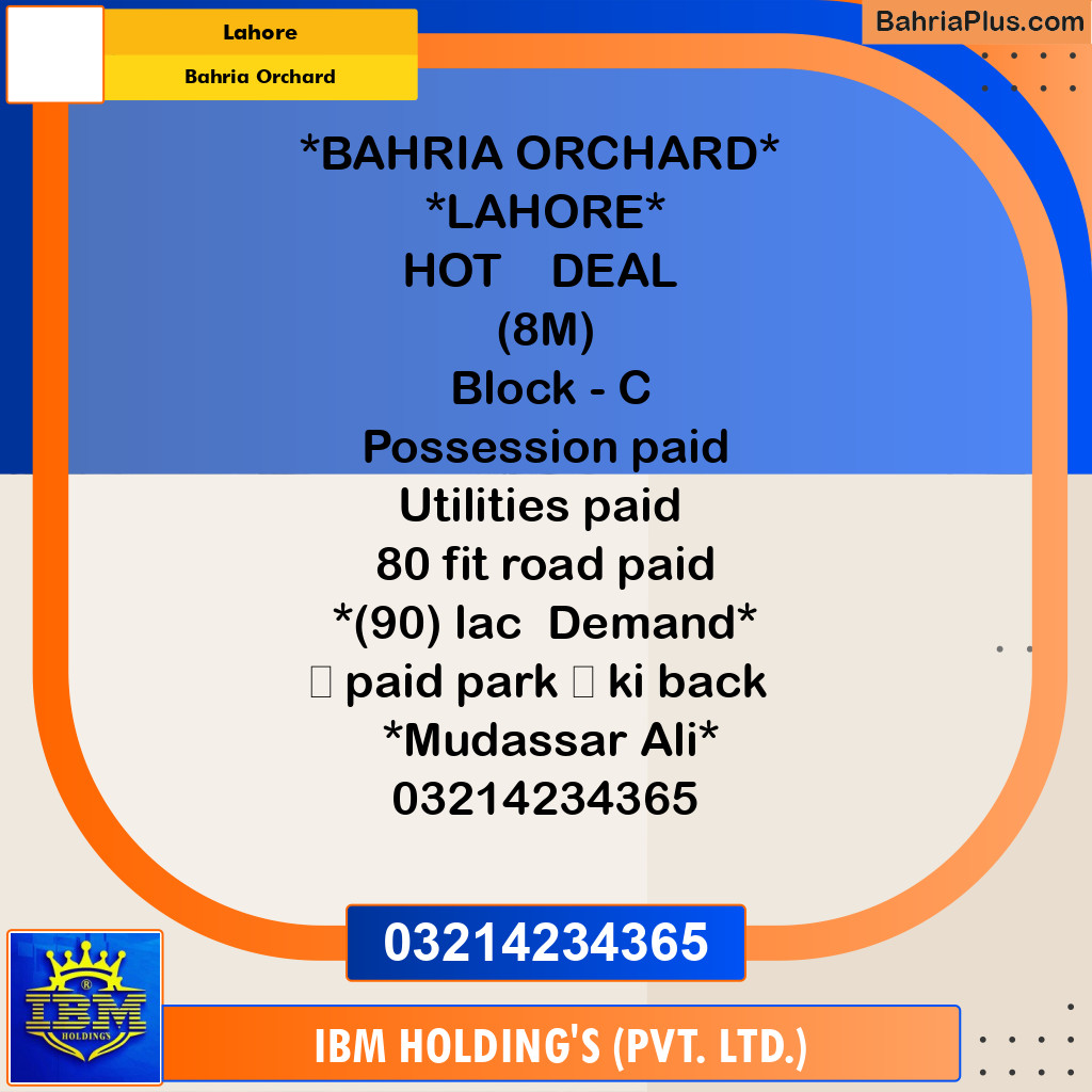 Residential Plot for Sale in Bahria Orchard, Lahore - (BP-317018)