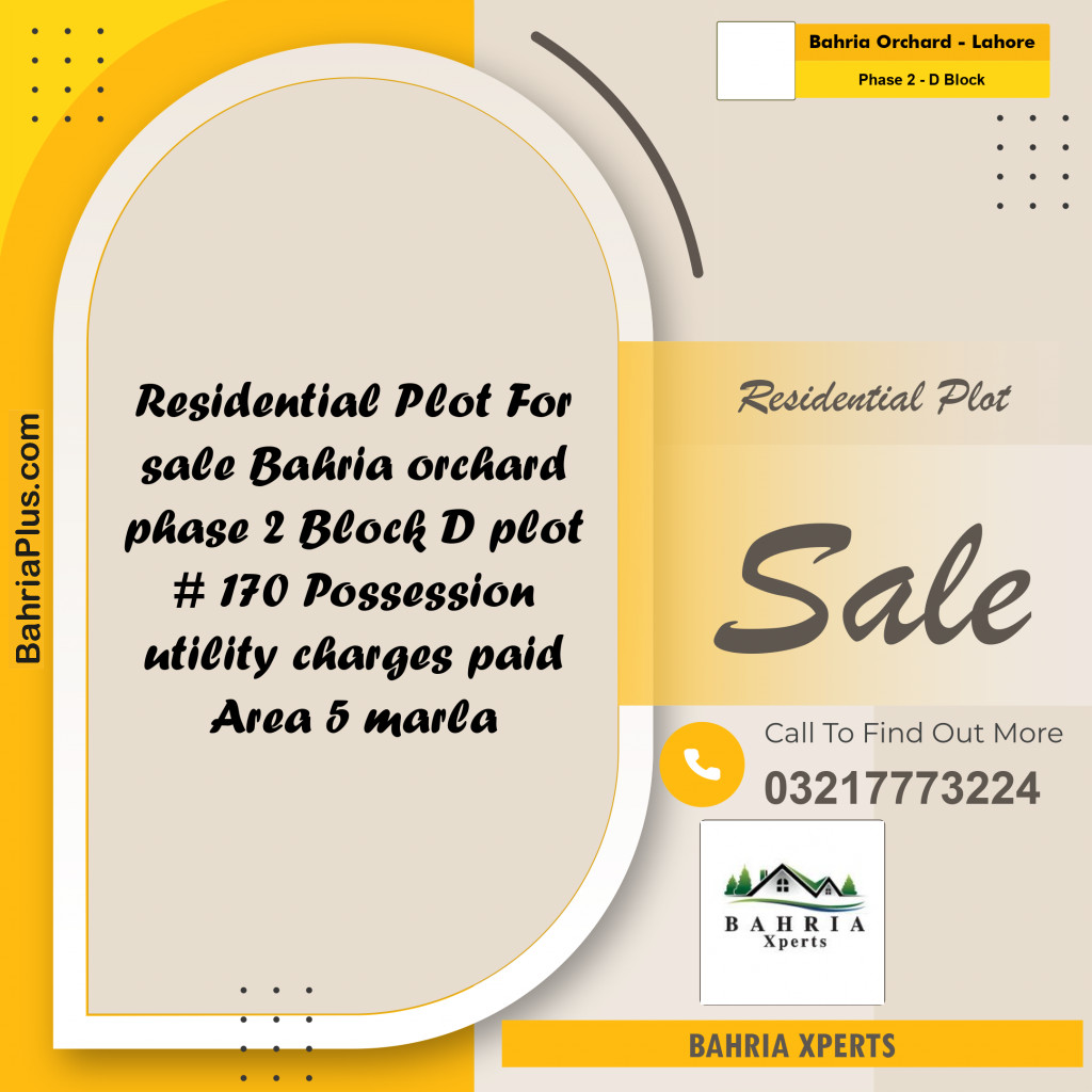 5 Marla Residential Plot for Sale in Phase 2 - D Block -  Bahria Orchard, Lahore - (BP-317051)