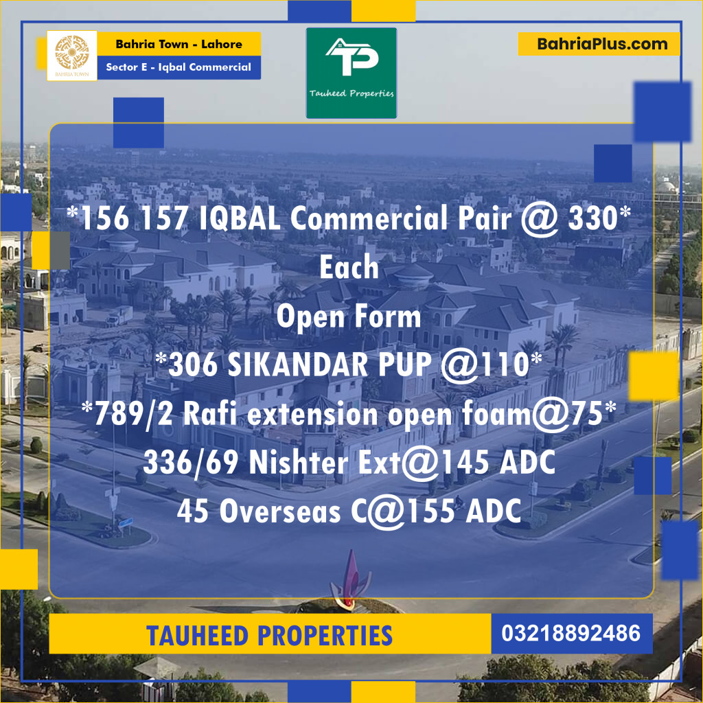 5 Marla Commercial Plot for Sale in Sector E - Iqbal Commercial -  Bahria Town, Lahore - (BP-317120)